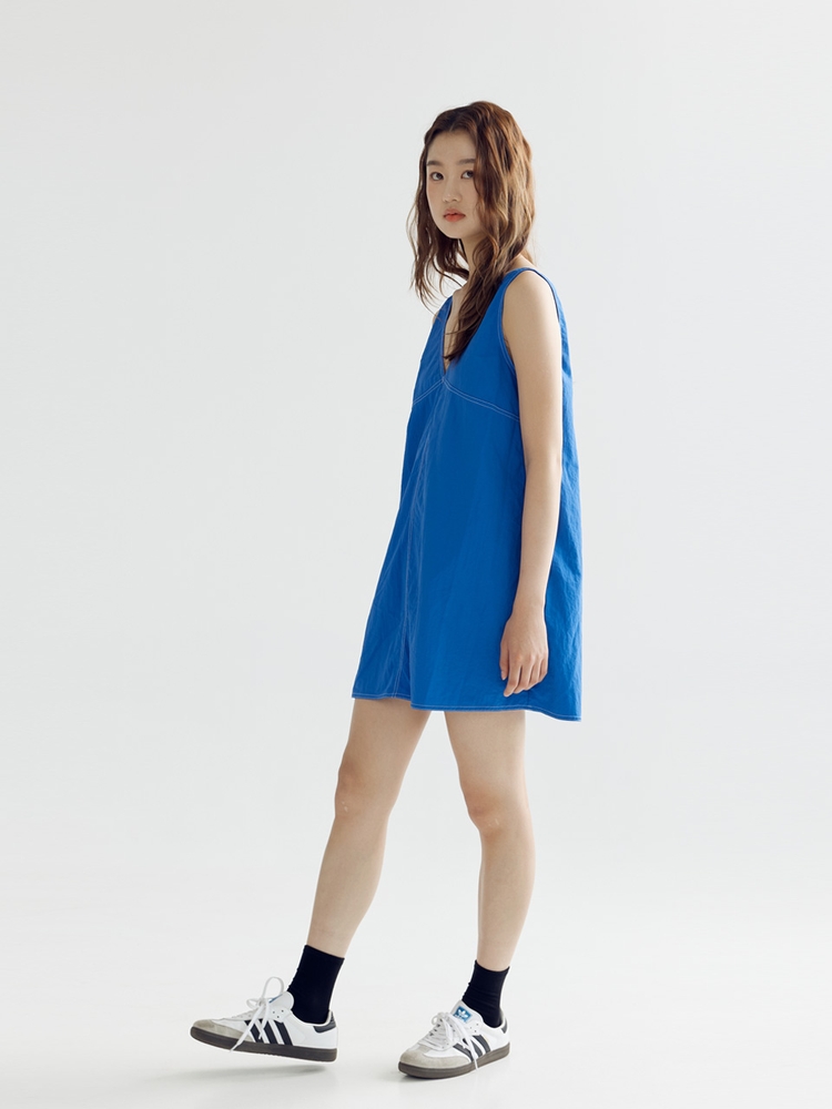 STITCH MINI DRESS - BLUE