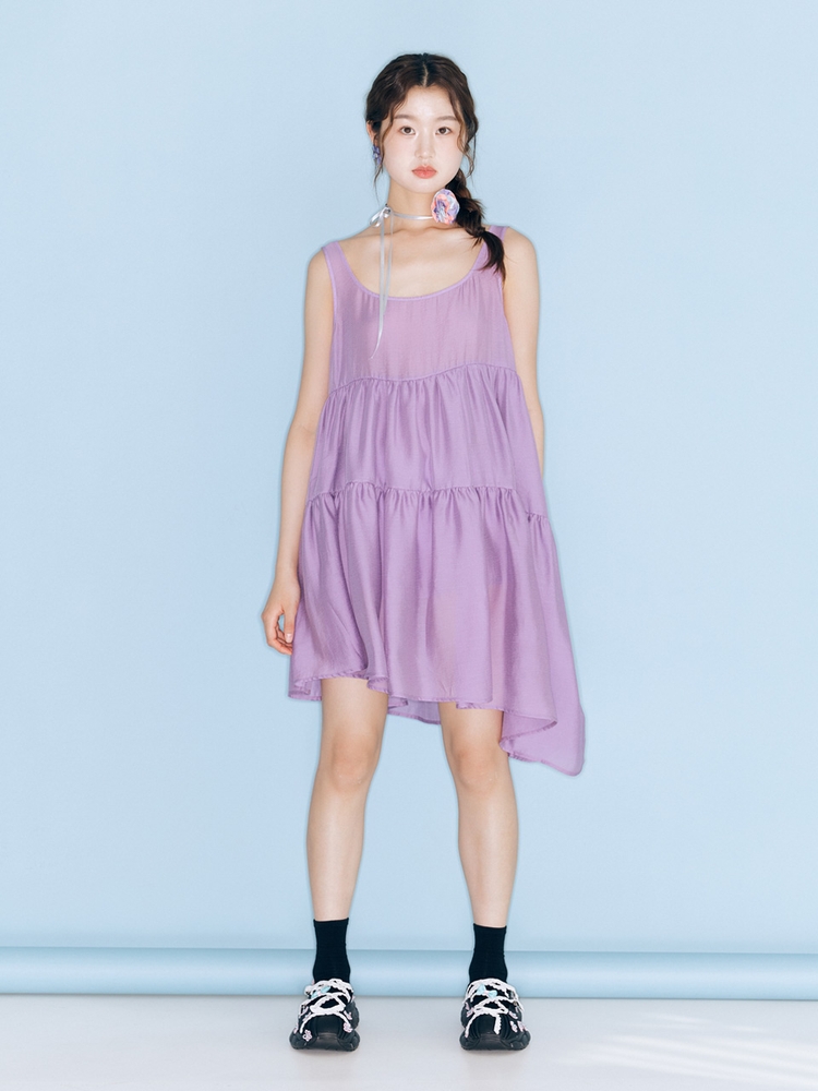 BALLOON LINE MIDI DRESS - VIOLET