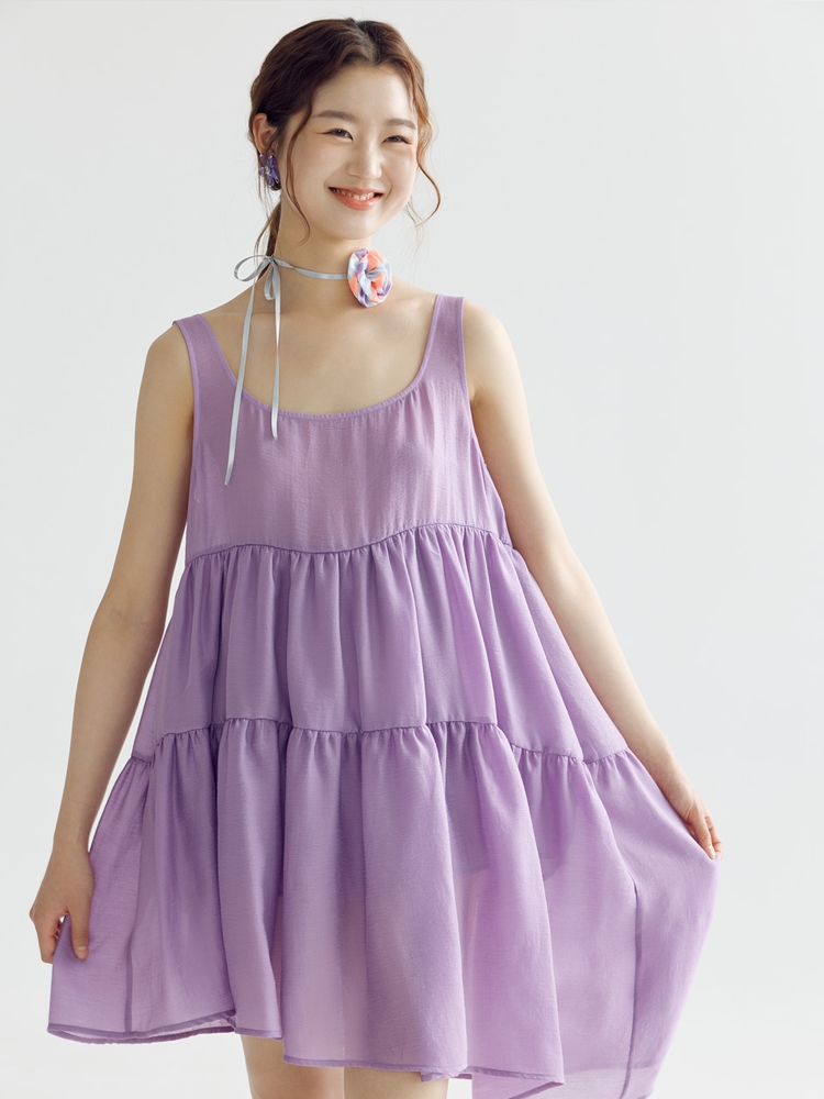 BALLOON LINE MIDI DRESS - VIOLET