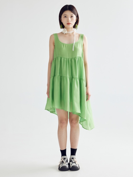 BALLOON LINE MIDI DRESS - GREEN