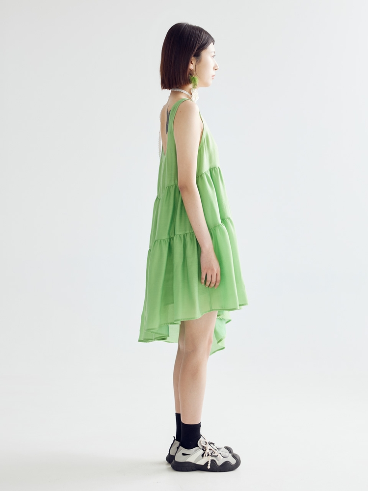 BALLOON LINE MIDI DRESS - GREEN