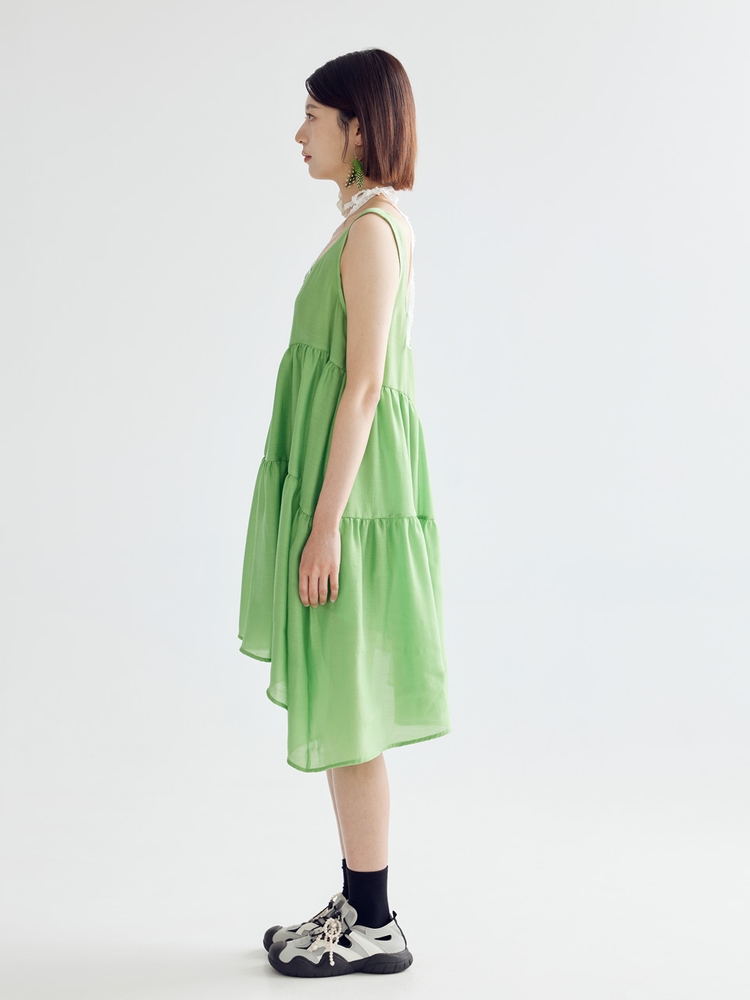 BALLOON LINE MIDI DRESS - GREEN