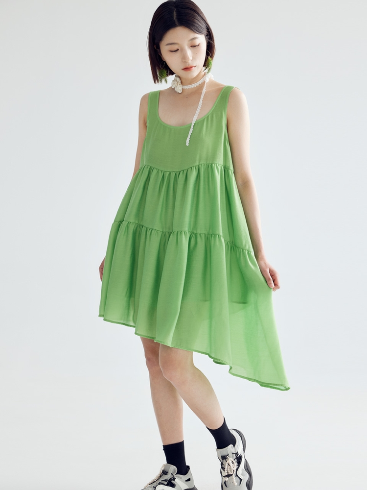 BALLOON LINE MIDI DRESS - GREEN