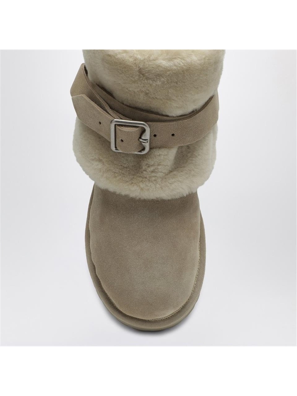 버버리 FW24 Burberry Chubby snow boots in suede and beige shearling 8095352160510