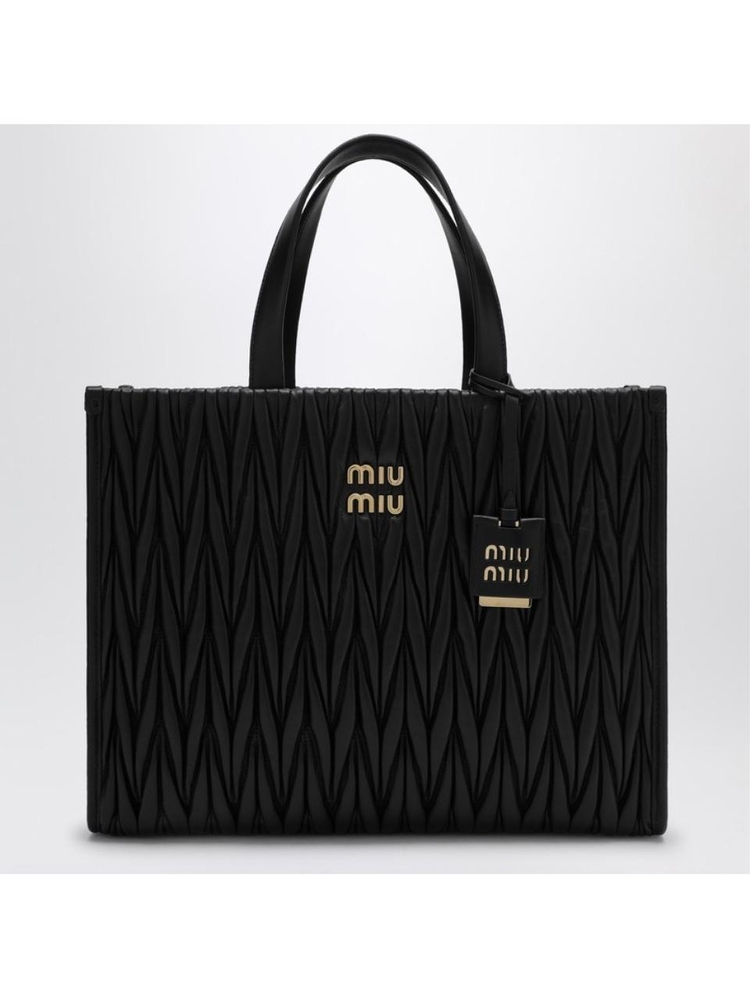 미우미우 FW23 Miu Miu Black quilted nappa leather shopping bag 5BG255OOON88