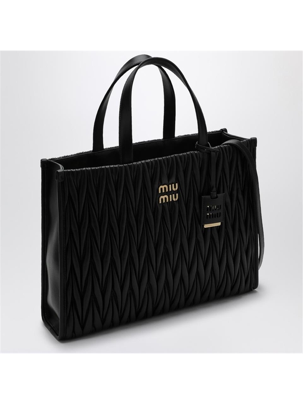 미우미우 FW23 Miu Miu Black quilted nappa leather shopping bag 5BG255OOON88