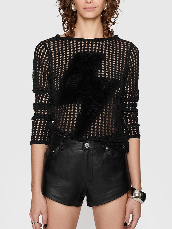 레베카밍코프 Rebecca Minkoff KATELIN MESH SWEATER - TRUE BLACK