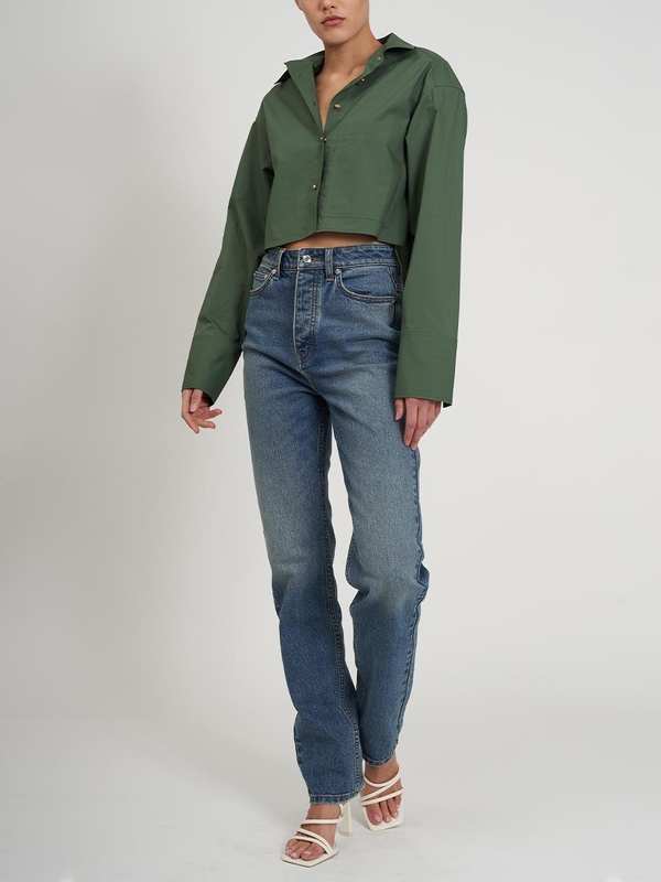 레베카밍코프 Rebecca Minkoff LAYNE CROPPED SHIRT - MOSS GREEN