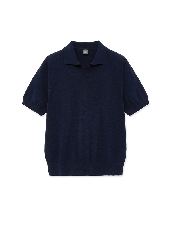 Ice Cotton Half Opencollar_Navy