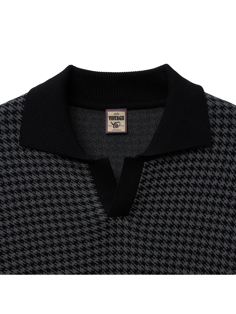 Hound Tooth Half Collar_Black