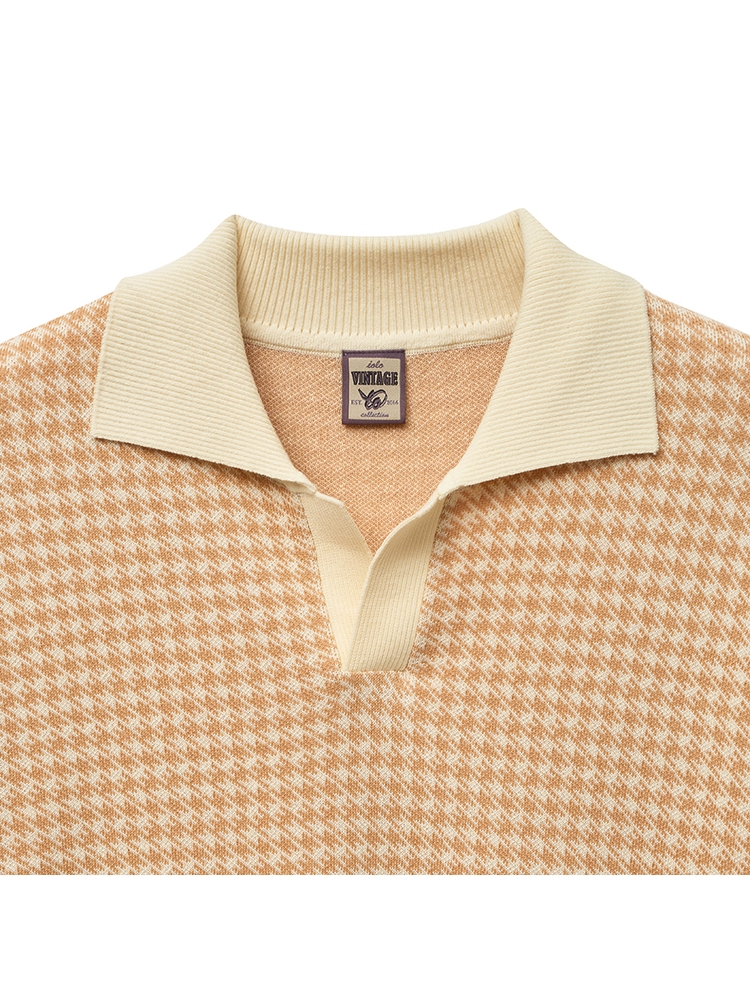 Hound Tooth Half Collar_Orange