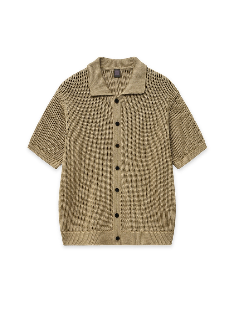 Textured Half Knit Shirt_Beige