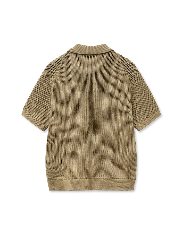 Textured Half Knit Shirt_Beige