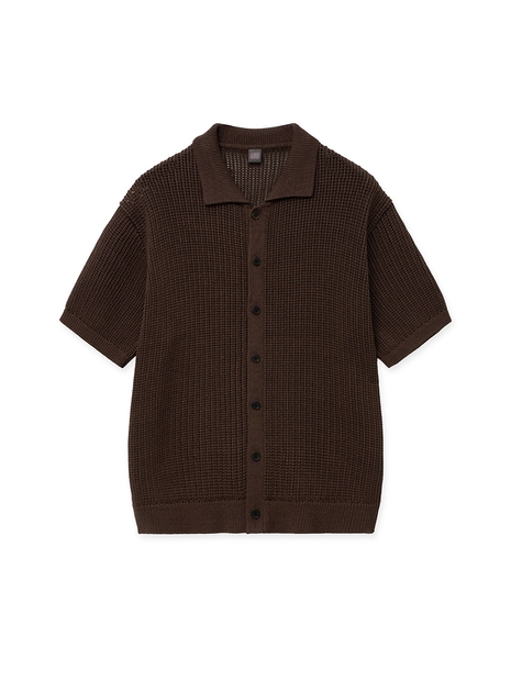 Textured Half Knit Shirt_Brown