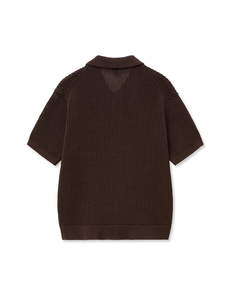 Textured Half Knit Shirt_Brown