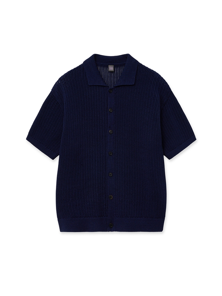 Textured Half Knit Shirt_Navy