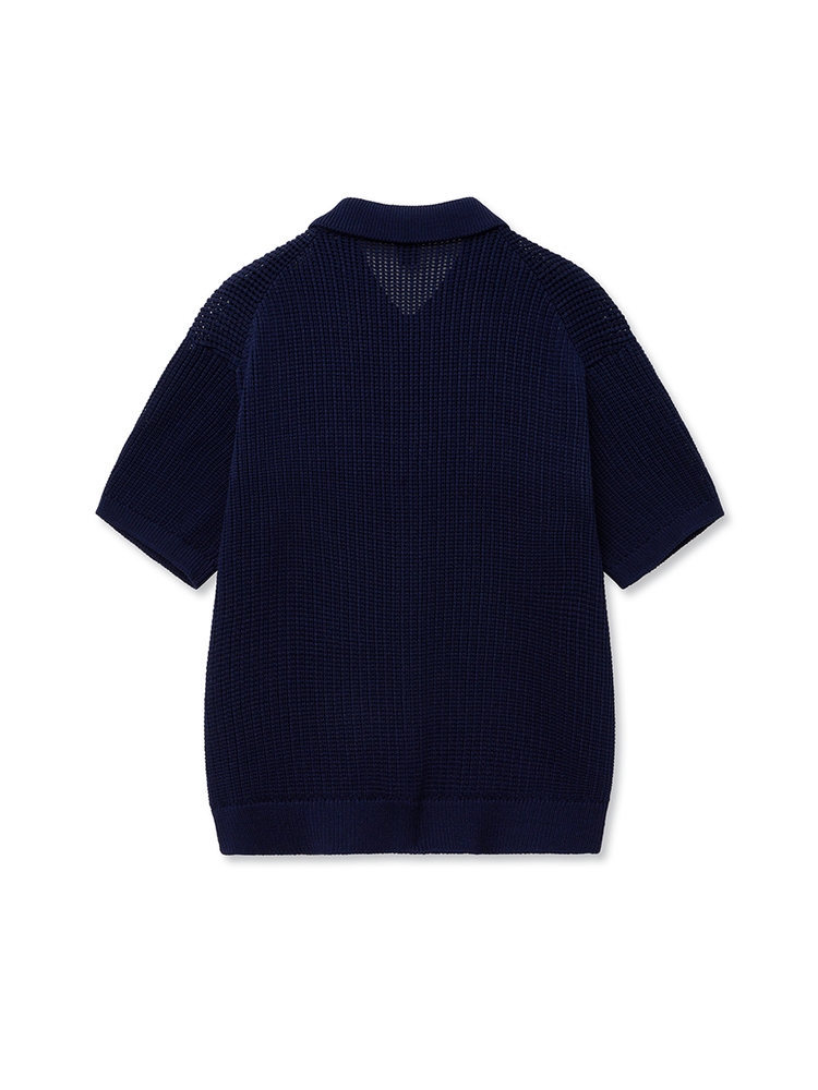 Textured Half Knit Shirt_Navy