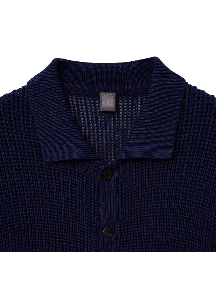 Textured Half Knit Shirt_Navy