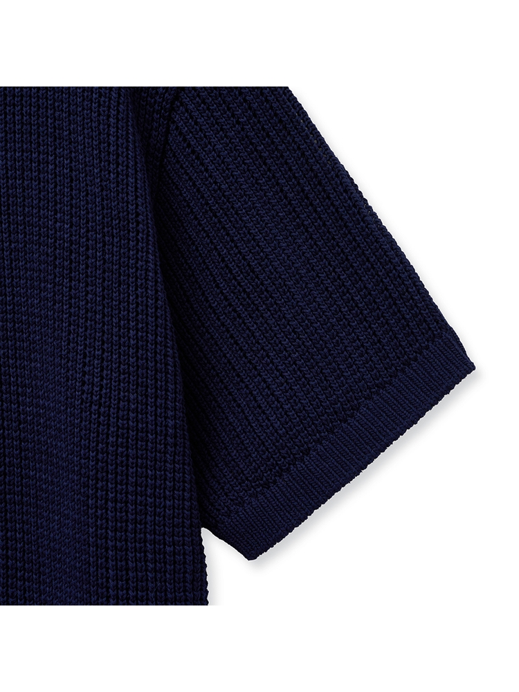 Textured Half Knit Shirt_Navy