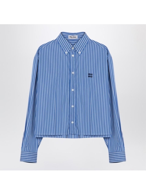 미우미우 FW24 Miu Miu Blue striped shirt with logo MK1659AM115PI