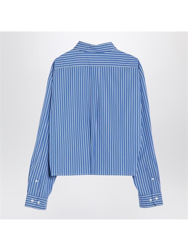 미우미우 FW24 Miu Miu Blue striped shirt with logo MK1659AM115PI