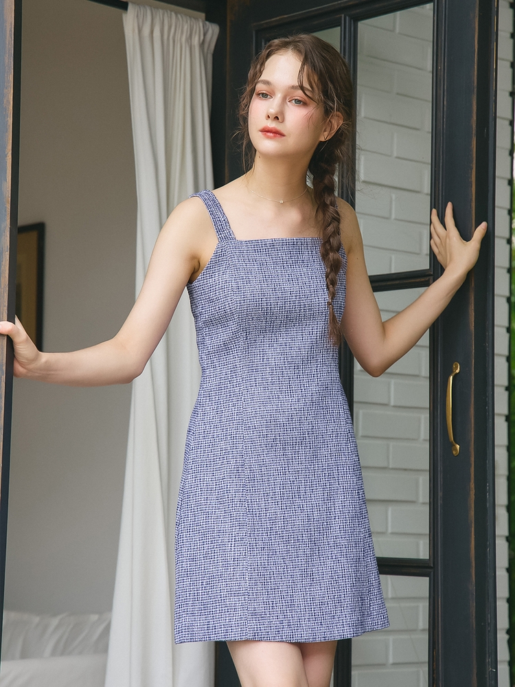 SQUARE NECK SLEEVELESS ONEPIECE_BLUE