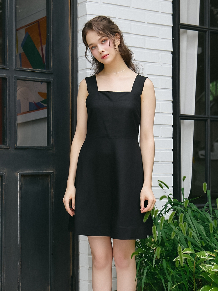 LACE TRIM SLEEVELESS ONEPIECE_BLACK