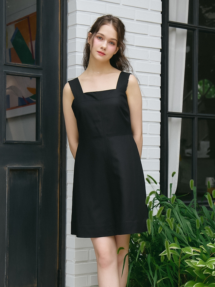 LACE TRIM SLEEVELESS ONEPIECE_BLACK