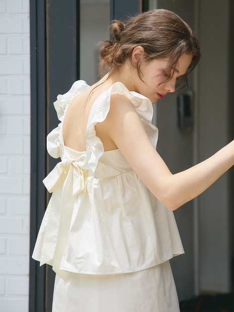 RUFFLE TIERED SLEEVELESS ONEPIECE_CREAM