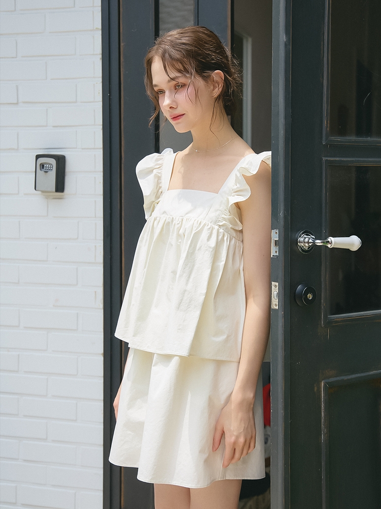 RUFFLE TIERED SLEEVELESS ONEPIECE_CREAM