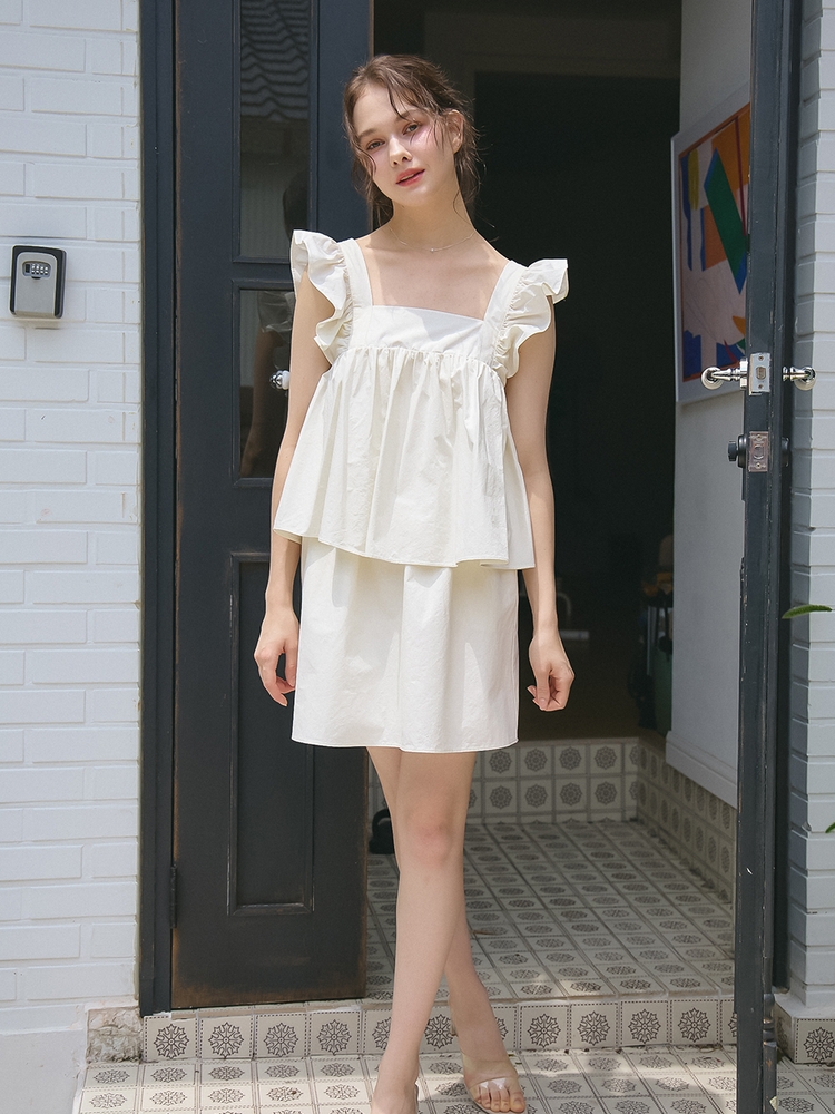 RUFFLE TIERED SLEEVELESS ONEPIECE_CREAM