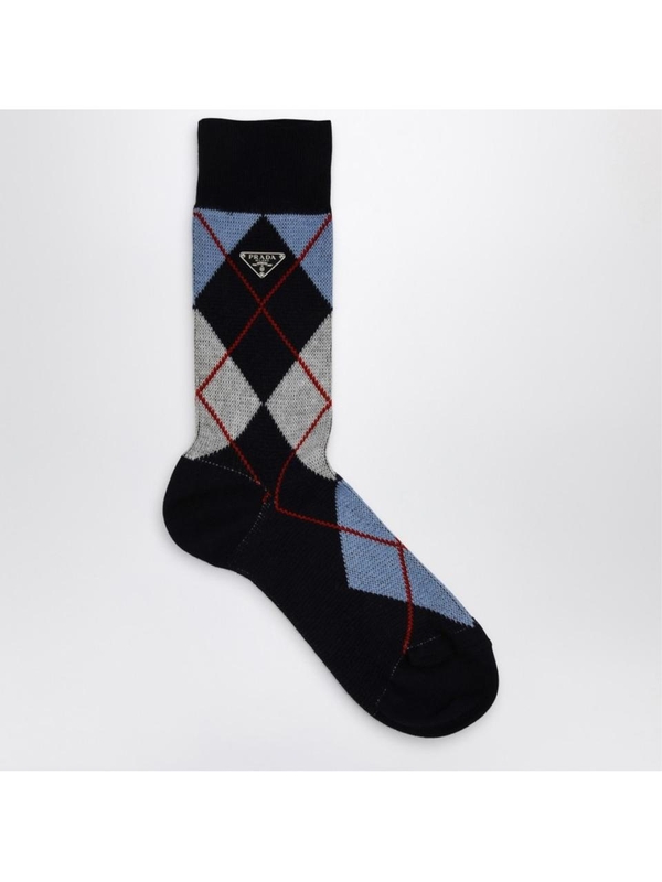 프라다 FW24 Prada Blue socks with Argyle pattern 66562OOO15KA