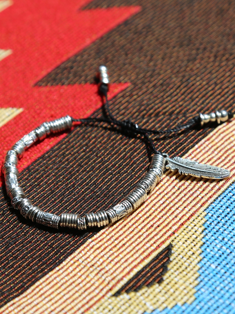 feather & antique silver beads bracelet