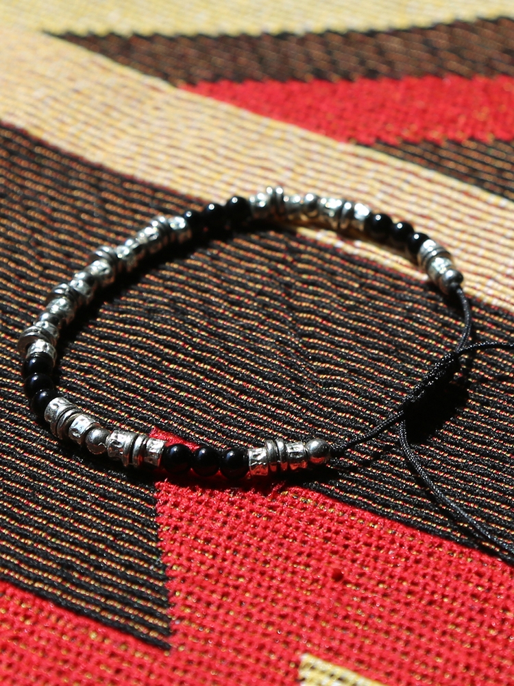 black & antique silver beads bracelet