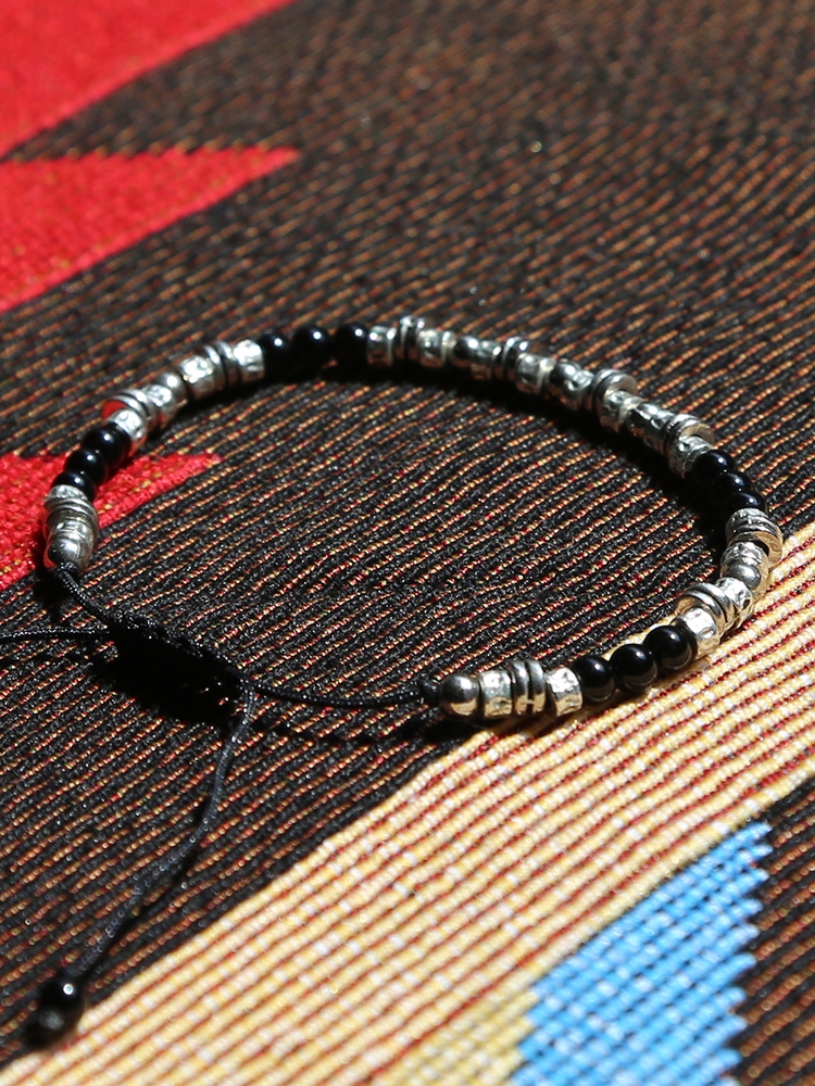 black & antique silver beads bracelet