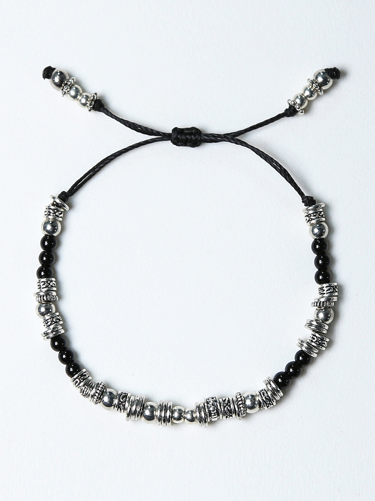 black & antique silver beads bracelet