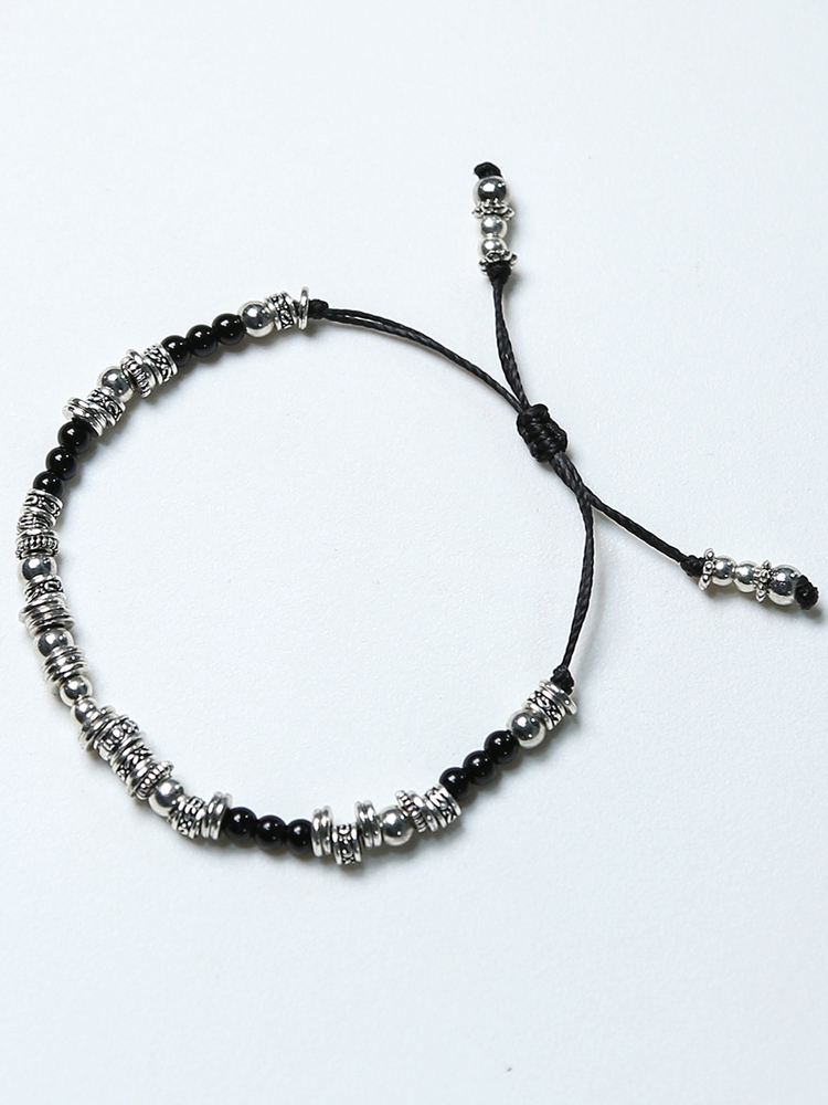 black & antique silver beads bracelet