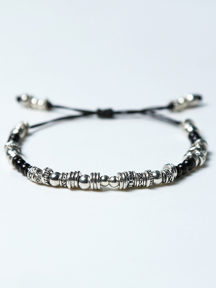 black & antique silver beads bracelet