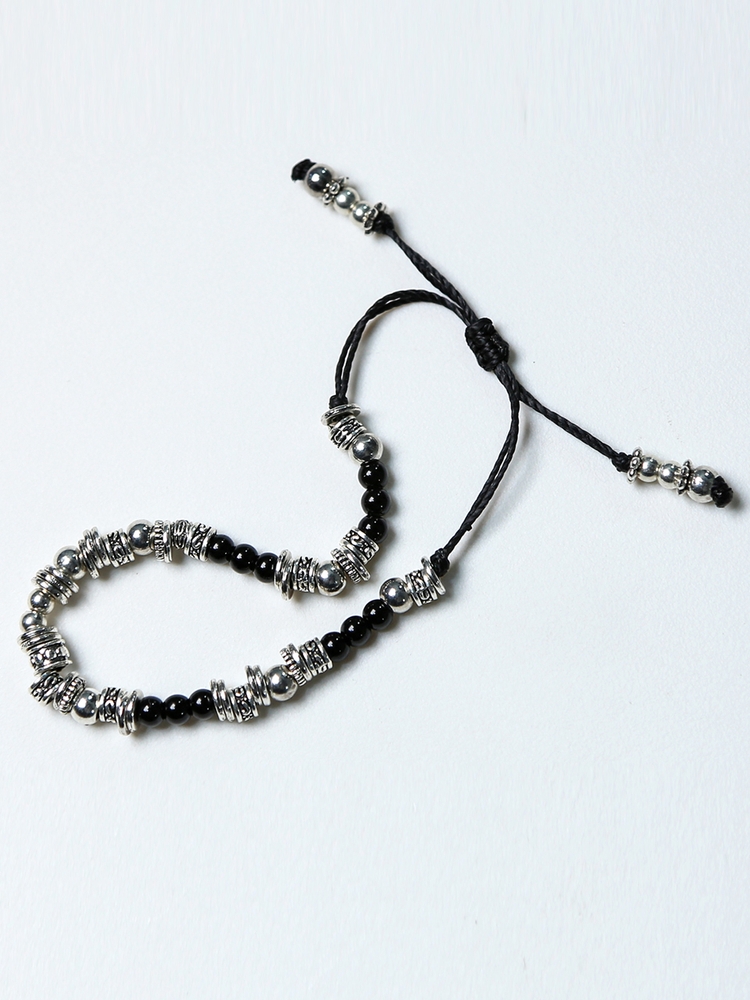 black & antique silver beads bracelet