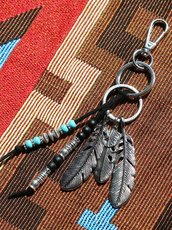 navajo feather & beads keyring black