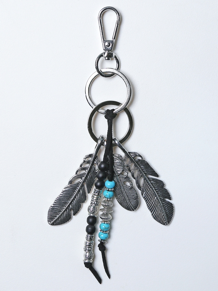 navajo feather & beads keyring black