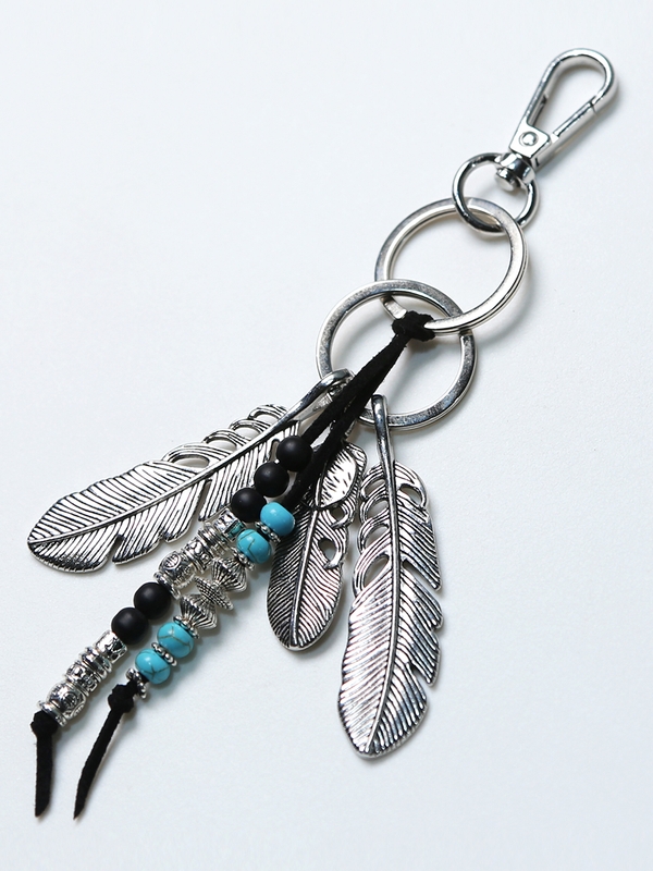 navajo feather & beads keyring black