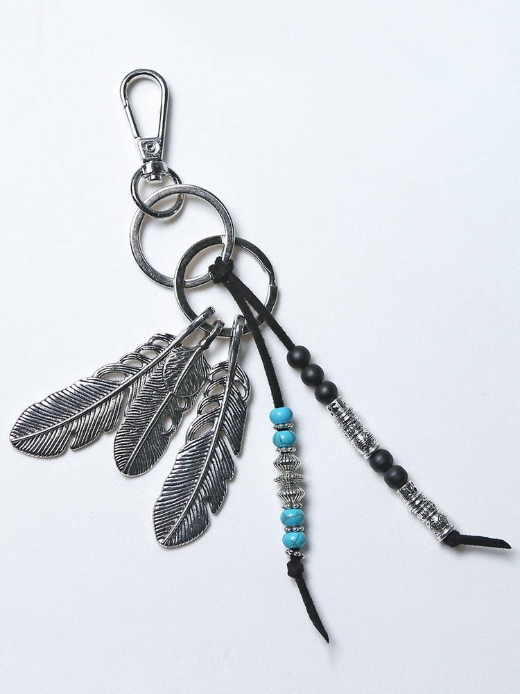 navajo feather & beads keyring black