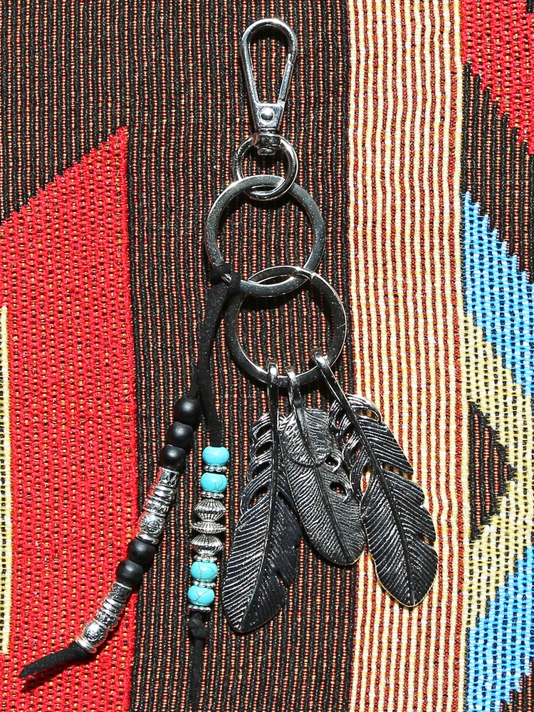 navajo feather & beads keyring black