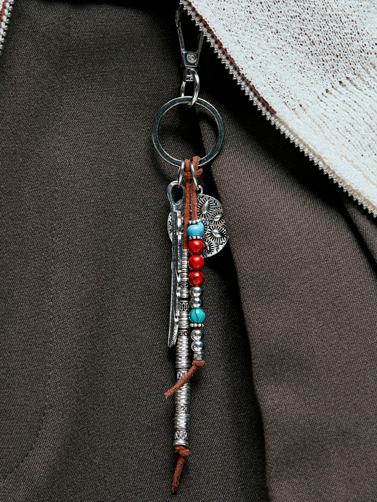 navajo feather & beads keyring brown