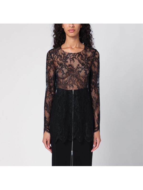 에리카 카발리니 FW24 Erika Cavallini Fortuna black lace T-shirt P4WP03PA