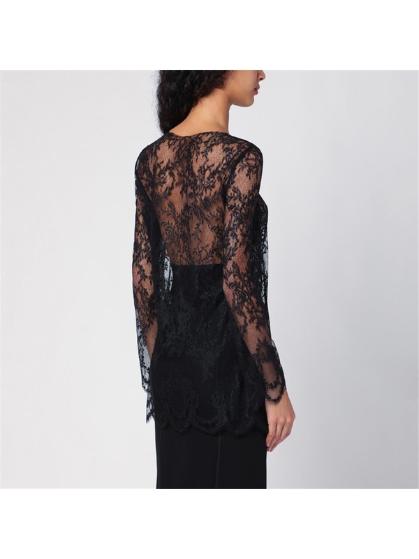 에리카 카발리니 FW24 Erika Cavallini Fortuna black lace T-shirt P4WP03PA