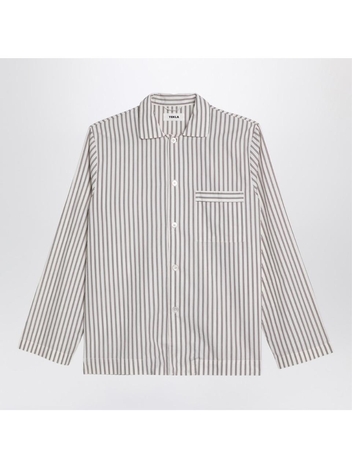 테클라 FW24 Tekla Beige striped pyjama shirt SWT-HSCO