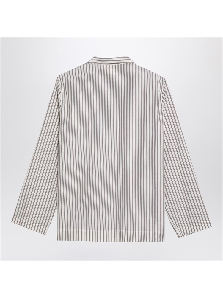 테클라 FW24 Tekla Beige striped pyjama shirt SWT-HSCO