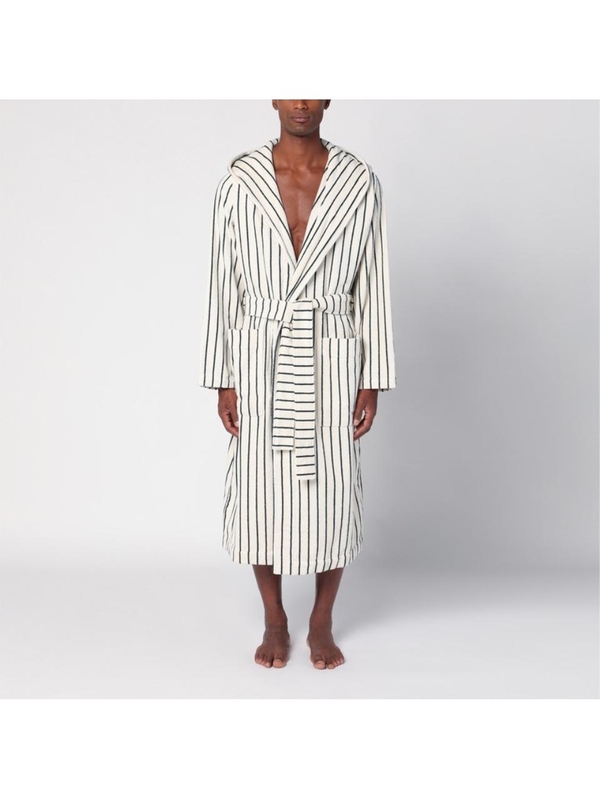 테클라 FW24 Tekla White bathrobe with dark green stripes BT-RGCO